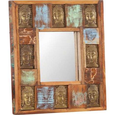 Spiegel mit Buddha-Verzierung 50x50 cm Recyceltes Massivholz