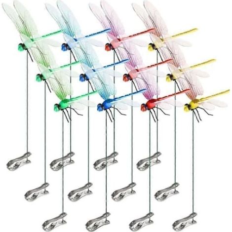 12 Pièces Pinces Libellule Artificielles pour Extérieur – Décoration de Jardin 3D, Pinces Libellules 3D Décoratives (1/5)