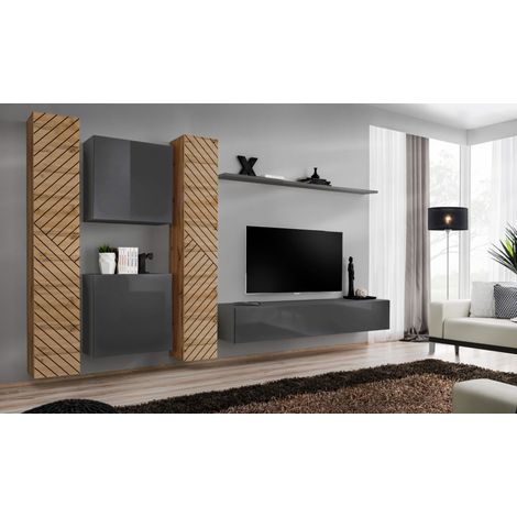 Ensemble de 6 meubles muraux "Switch VI " pour TV en bois - Beige et Gris - L 330 x H 180 x P 40 cm - Livraison gratuite