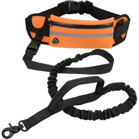 Laisse sans mains pour chien avec poche à fermeture éclair, ceinture réfléchissante de course, sac de taille pour jogging extérieur, promenade et course nocturne (1/5)