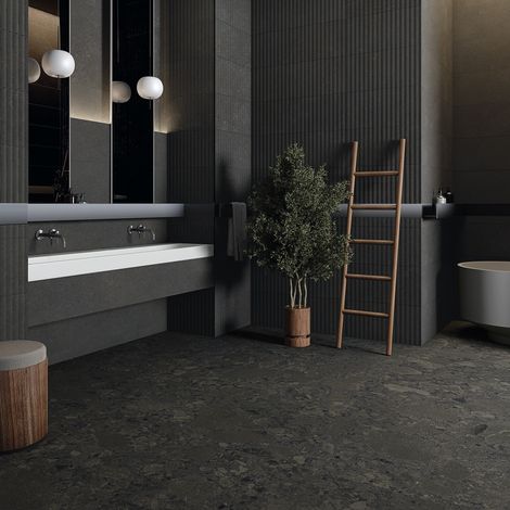 Carrelage sol / mur effet terrazzo noir 60x60 cm BLACK R SPACE (vendu par boite de 1,41m2) (1/2)