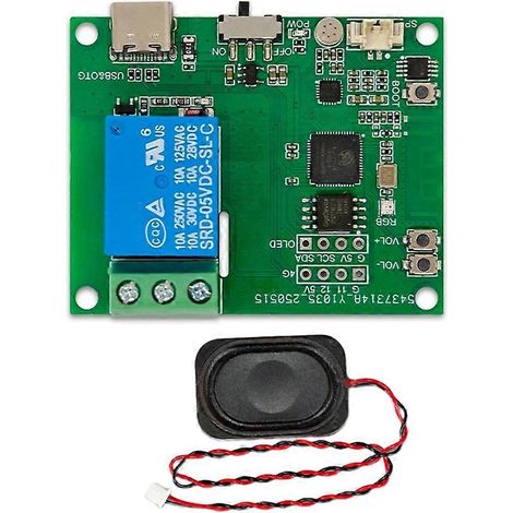 Módulo de relé de control por voz ESP32-AI de 1 vía con reconocimiento de voz, micrófono integrado, amplificador y altavoz, interfaz TYPE-C. (1/5)