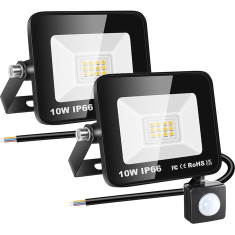 2x 10W Projecteur d'extérieur Led Avec Detecteur de Mouvement, 1000 LM 3000K Blanche Chaud, IP66 étanche Éclairage de Sécurité Extérieur, Projecteur led de Patio Garage Terrasse Jardin