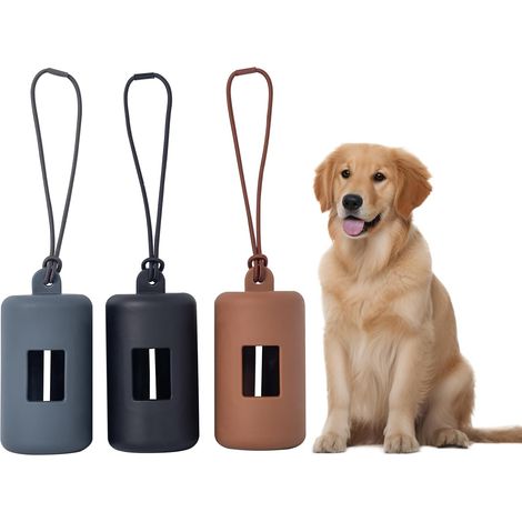 Pack of 3 Pet Garbage Bag Dispenser, Holder for Dog Waste Bags, Plastic Waste Bag Dispenser for Dog, Waterproof and Lightweight Outdoor Animals Product (Brown+Grey+Black) (1/5)