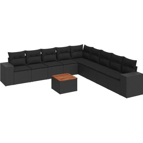 Set de sofás de jardín 10 pzas cojines ratán sintético negro vidaXL (1/3)