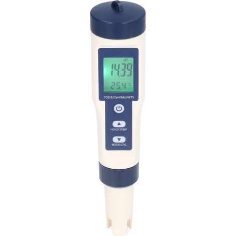5-en-1 salinité TDS température EC testeur portable qualité eau rétroéclairage pH-mètre PH111bl (sans pile, livré avec poudre) (1/5)
