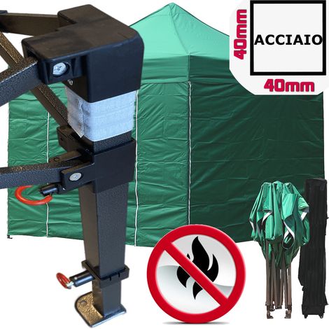 Gazebo 3x3m verde certificato IGNIFUGO pieghevole portatile estendibile richiudibile estensibile acciaio con laterali per fiere eventi stand chiosco tenda tendone mercato mercatino (1/5)