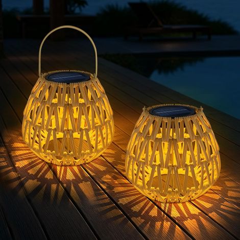 2 Lanterne Solaire Exterieur, Rotin Lampe Solaire Exterieur Decorative Jardin, IP65 Imperméable Lampion Suspension Solaire Exterieur, Lumiere Solaire Exterieur Pour Balcon Terrasse Exterieur (B) (1/5)