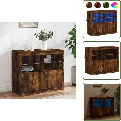 Buffet avec lumières LED chêne fumé 81x37x67 cm - Buffet Moderne - Meuble De Rangement - Luminaire Led - Décoration Intérieure - Bois D'ingénierie (1/5)