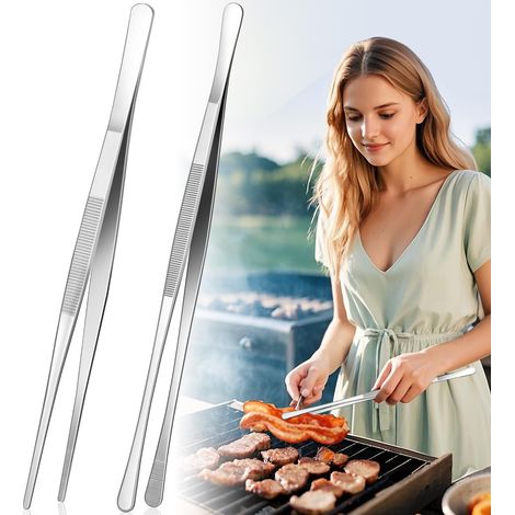 Set di 2 pinze da cucina, lunghe 30 cm, in acciaio inox, con impugnatura bifacciale e manici antiscivolo. Ideali per friggere, servire, preparare la pasta, grigliare, utilizzare la friggitrice ad aria