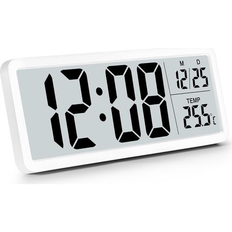 Horloge murale numérique à piles, horloge murale numérique avec grands chiffres, température, 12/24 heures, horloge de bureau, horloge numérique murale pour salon, chambre, bureau, école (1/5)