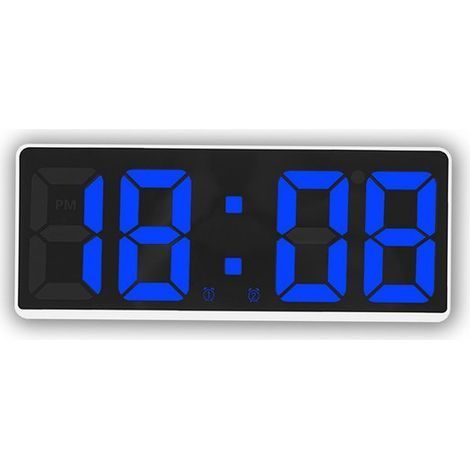 Longziming - Réveil numérique avec affichage de la température – Écran LED – Commande vocale – Luminosité réglable – Blanc/Bleu (1/5)