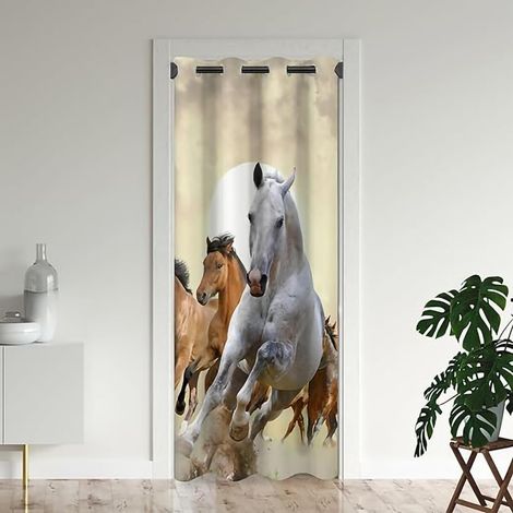 imprimé Cheval 3D Animaux Rideau de Porte Cheval Rideau Occultant Isolant Thermique Cheval Brun Rideaux occultants à œillets Noir Kaki Rideaux de Chambre 106x203 cm - 106 x 203 cm (LxH) (1/5)