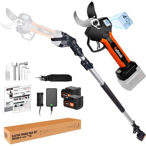Sécateur électrique sans fil de 40 mm avec tige d'extension, moteur sans balais 18 V, 2 Ah, batterie rechargeable, écran LCD (KT940-SET)  Sécateur électrique 21 V avec batterie de 1,6" avec manche tél (1/5)