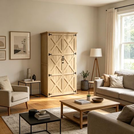 Armoire de rangement en bois naturel avec portes étanches et verrouillables - Meubles de bureau et de maison - Organisateur (1/5)