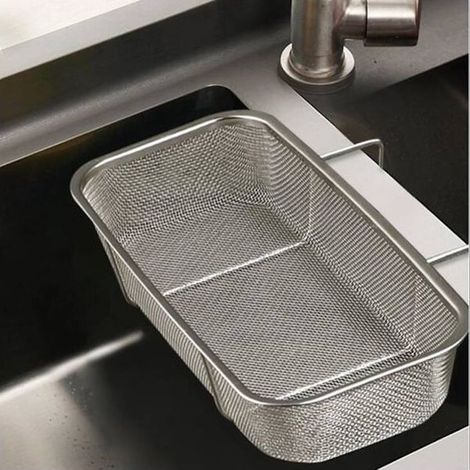 Passoire d'évier en acier inoxydable, passoire suspendue pour les angles d'évier, filtre de comptoir de cuisine pour les déchets alimentaires et les légumes/fruits (1/4)