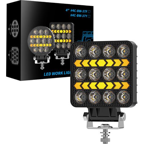 Phare de Travail LED Carré 4 Pouces 12 LED 17W 1700LM Double Couleur Blanc Jaune Faisceau Mixte IP67 DC 9-30V pour 4x4 Camion Voiture Moto Chariot Élévateur Bateau(4pcs) (1/5)