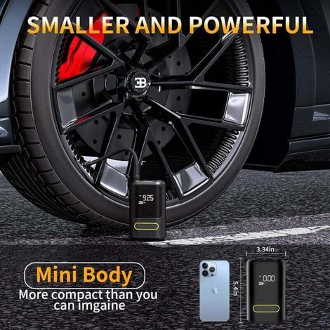 Mini pompe à air électrique, compresseur d'air portable gonfleur 150psi pneu sans fil, 4000mah avec affichage LCD numérique, voiture, vélo, moto, scooter pompe à air rechargeable (1/3)