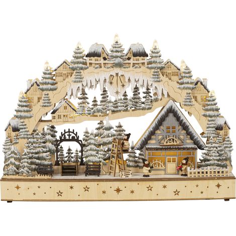 Saico LED-Lichterbogen Wintertraum mit Timer batteriebetrieben Holz 50 cm warmweiß natur Lichterbogen