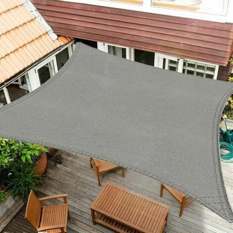 Voile d'Ombrage Rectangulaire 2x3m Gris Clair Imperméable Anti-UV 95% pour Terrasse Jardin Piscine avec Cordes (1/4)