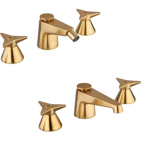 Set batterie lavabo e bidet 3 fori colore ottone spazzolato Mamoli Gio Ponti KITGIOG4