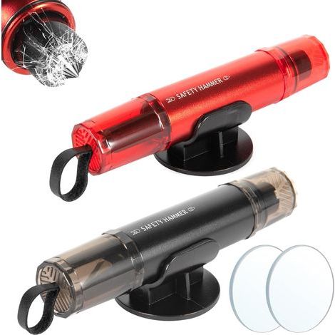 Coupe-ceinture pour brise-vitre de voiture 2 pièces, brise-vitre de voiture 2 en 1, brise-vitre portable avec base (noir + rouge)