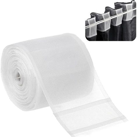 Cinta ondulada blanca para cortinas, 6 metros x 10 centímetros — Cinta ondulada de malla semitransparente desmontable para cortinas. (1/5)