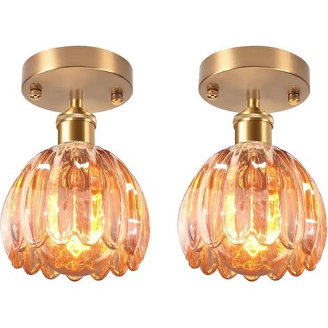 TOKTOP 2pcs Plafonnier en Verre Ambre Lustre Moderne Abat-jour en Créativité Fleur Lampe de Plafond Vintage Luminaire Plafonnier (1/5)