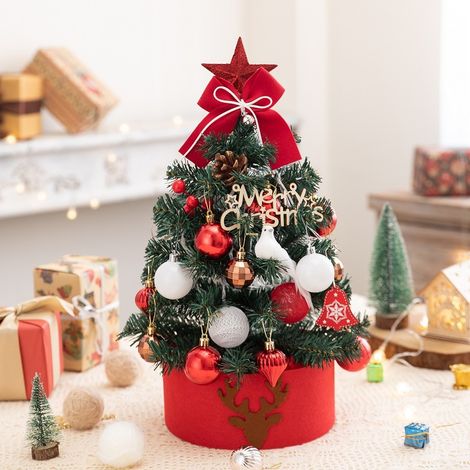 Mini Albero di Natale 45 cm Rosso e Oro Effetto Neve – Design Elegante per Ufficio e Casa (1/4)