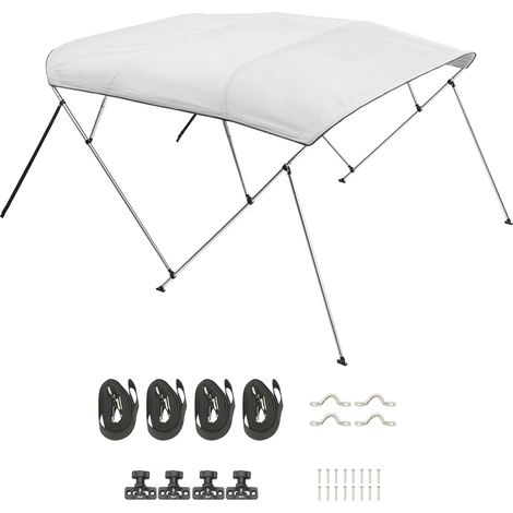 Mophorn Bimini Top Bootsabdeckung Sonnenverdeck (4 Bögen) aus strapazierfähigem 600D Polyester mit Aluminiumrahmen, wasserabweisende Bootsmarkise, 216-229 cm Hellgrau