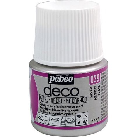 Peinture acrylique - Pébéo - P.BO Déco nacrée - Argent - 45ml - Finition mate