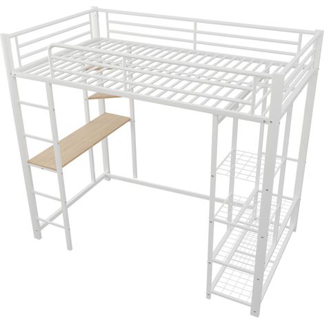 Etagenbett 90 x 200 cm mit Leiter, Schreibtisch und Stauraum, weiß (1/5)