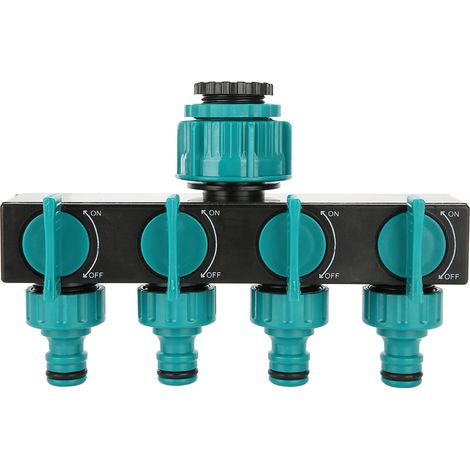 Adaptateur de raccordement en Y à 4 voies pour tuyau d'arrosage avec vanne d'arrêt