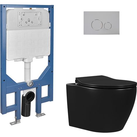 Bâti-support WC suspendu DeerValley – Pack avec WC mural, abattant noir et plaque de commande chromée DV-1F0069B-CF (1/5)