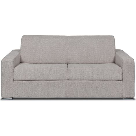 Canapé 3 places convertible express bouclette gris clair - Couchage 140 cm - Matelas 14 cm - CALITO (1/4)