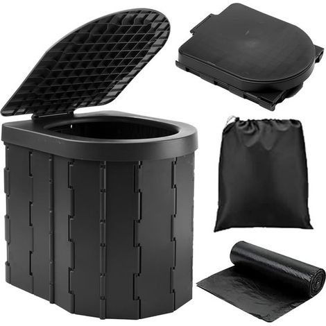 Inodoro portátil para camping，Inodoro móvil con separadores，Inodoro portátil plegable para uso interior y exterior，Negro，1 unidad (1/5)