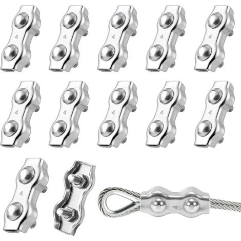 Duplex Clips Serre-Câbles M4 Serre Cable en Acier Inoxydable 304 Clips de Câble Métallique pour Ø 3mm Cable Acier, Clôtures de Jardin, Corde à Linge, Camping 12 Pièce (1/5)