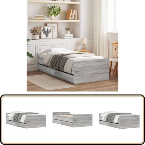 Bett mit Schubladen Grau Sonoma 75x190 cm - Bettsofa - Holzbettwäsche - Einzelbett - Jugendzimmer - Boxspringbett