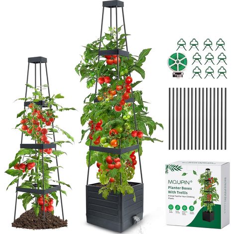 Set of 1 Raised Planter with Trellis, 145 cm Automatic Watering Tomato Planter, Tomato Stake, for Climbing Plants, Self-Watering, Adjustable Support for Vines (1/5)