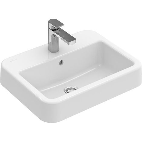 Architectura, Lavabos sobre encimera, 550 x 430 mm, Rectangular, pared exterior esmaltada, para grifería de 3 orificios, orificio central perforado, con rebosadero, Porcelánico sanitario
