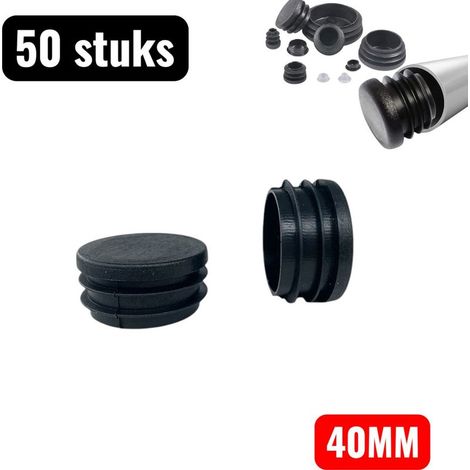 Pack of 50 round plastic plugs, 40 mm, for pipes and furniture, black (1/4)