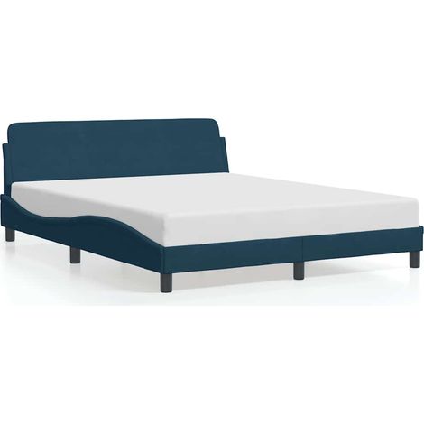 Lit double Lit adulte Cadre de lit avec tête de lit Dover bleu 160x200cm velours (1/5)