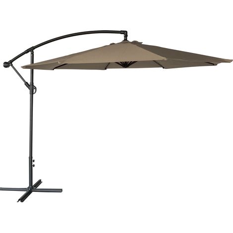 Happy Garden – Parasol déporté rond 3m taupe – Toile en polyester 180g/m² – Protection UV20+ – Mât articulé avec bras long et court