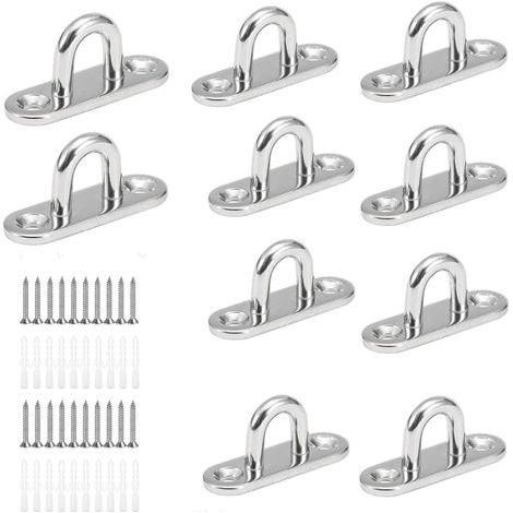 10 Pcs U-Shaped Screw Hooks, Stainless Steel Ceiling Hooks with 15 x 45mm Base, for Hanging Objects, Boat Accessories, Wall or Ceiling Mounting (1/4)