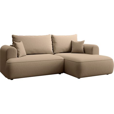 Selsey Ovo Mini - Eckschlafsofa rechtsseitig mit Stauraum, Easy-Clean-Samtbezug, beige (1/5)