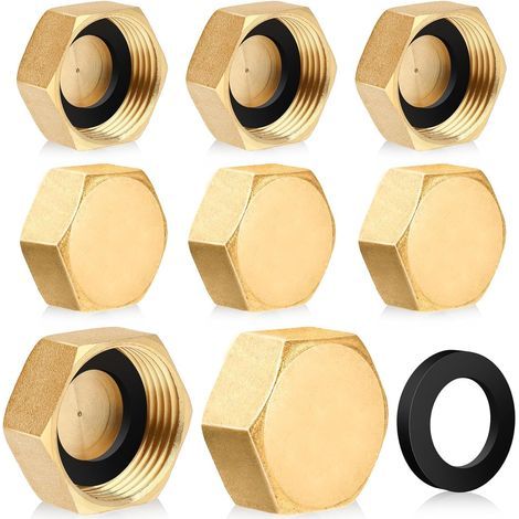 Lot de 6 capuchons en laiton 3/4" avec joints en caoutchouc - Capuchons de tuyau hexagonaux en laiton - Bouchon obturateur - Filetage intérieur (3/4") (1/5)