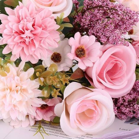 2 Bouquets Fleurs Artificielles Fausse Rose en Tissu Hortensia Artificielle Deco Faux Bouquet de Fleur po FLEUR-PLANTE ARTIFICIELLE (1/5)