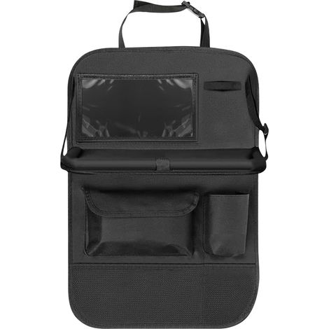 Auto-Rückenlehnentasche Auto Rückenlehnenschutz, Autositz Organizer, Rücksitz mit Klapptisch mit Klapptisch,Tablet Tasche und Viele Taschen-Schwarz (1/5)
