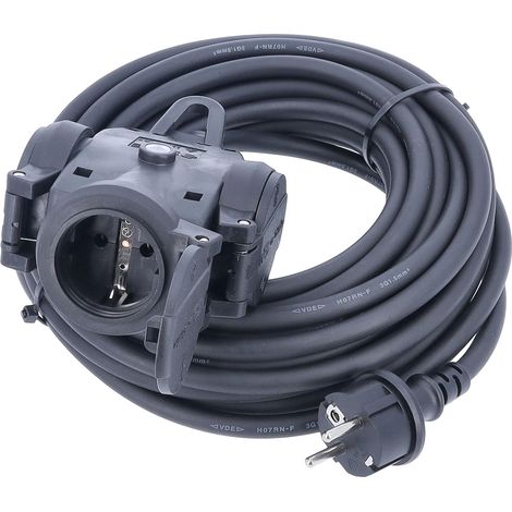 Rallonge multiprise avec 3 prises, en caoutchouc, pour utilisation sur chantier, avec câble H07RNF 3G2,5 IP44 Noir 5 m (1/5)