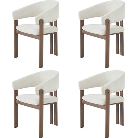 Lotto di 4 sedie da pranzo in metallo effetto legno, per soggiorno, sala da pranzo, caffè, stile moderno - Tessuto in lino colore noce (1/5)